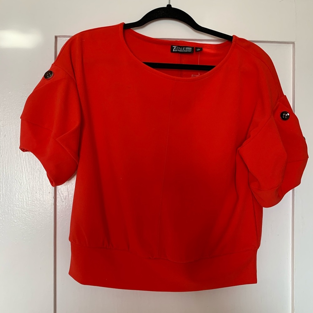 NWT Red Puff Sleeve Crop Top with Button Detail